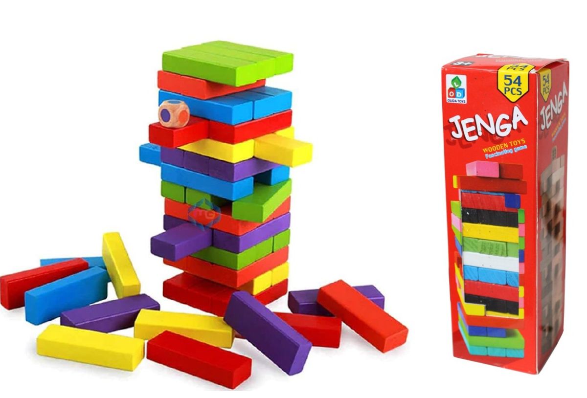Jenga Wooden Kids Game Small Size 54 Blocks (  random color )