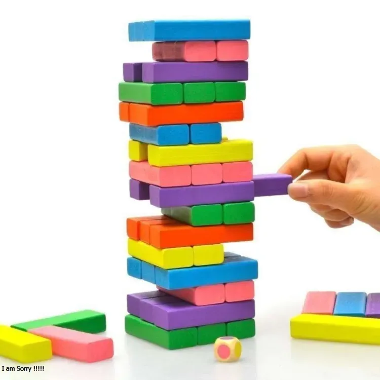 Jenga Wooden Kids Game Small Size 54 Blocks (  random color ) View Gallery - Pakistan