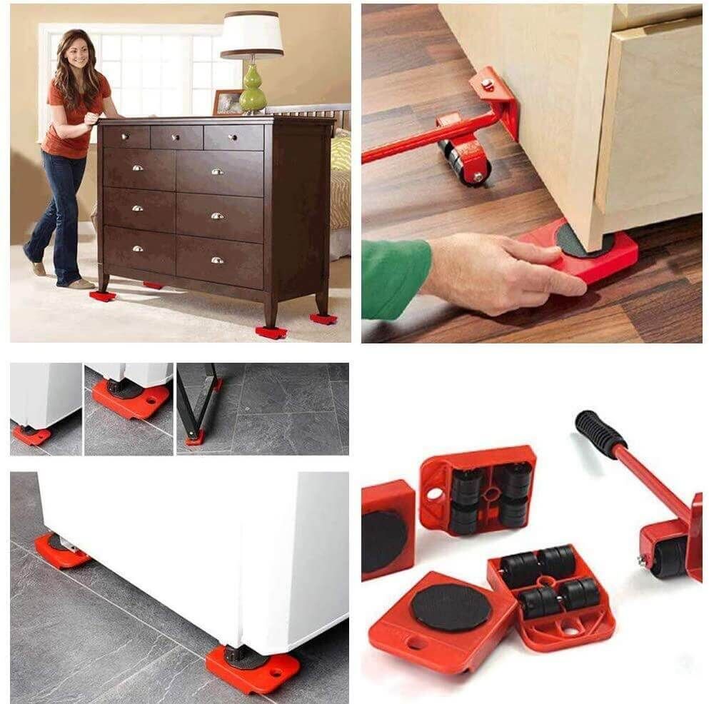 (5 in 1) Heavy Furniture Moving Tool Transport Lifter Shifter Moving Kit Slider Remover Rolling Wheel Corner Mover Set View Gallery - Pakistan