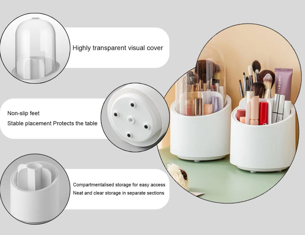 Brush Container Makeup Brush Holder Dust-proof Rotating Plastic Lipstick Eyebrow Pencil Vanity Supplies ( random color) View Gallery - Pakistan