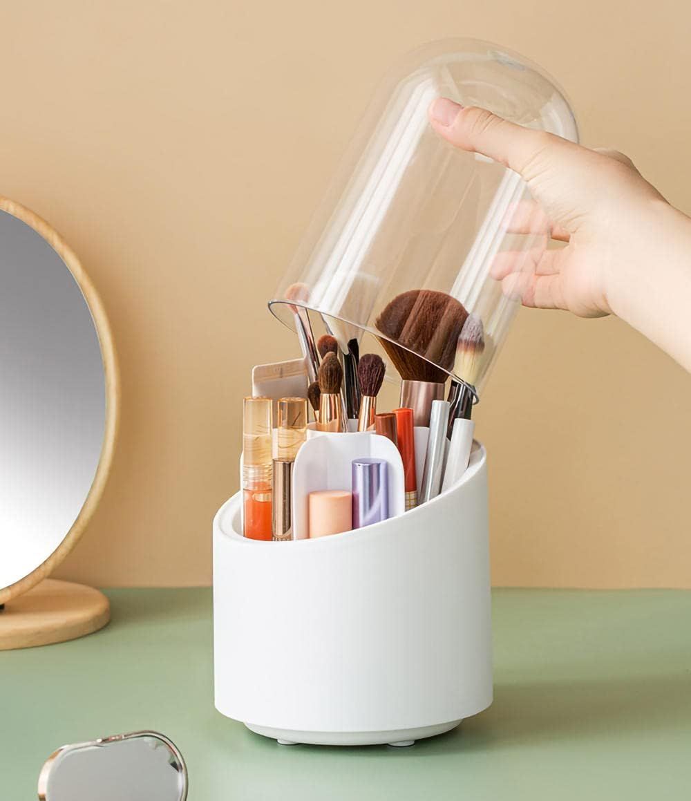 Brush Container Makeup Brush Holder Dust-proof Rotating Plastic Lipstick Eyebrow Pencil Vanity Supplies ( random color) View Gallery - Pakistan