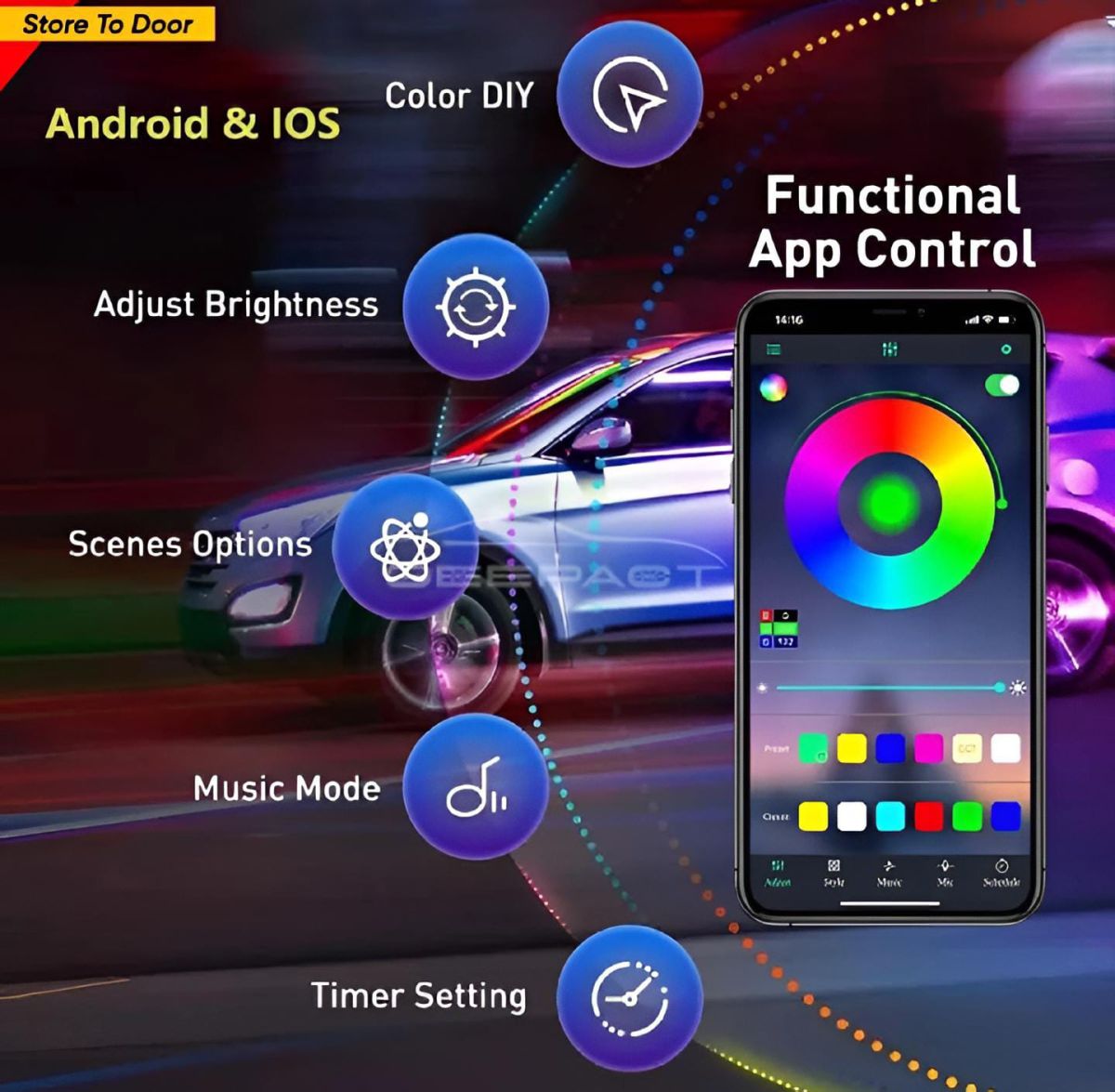 1set Car Rgb 48led Strip 5050smd 12w Decorative Auto Atmosphere Pathway Interior Ambient( Bluetooth Light) View Gallery - Pakistan