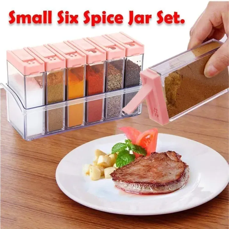 Spice Jars Dispenser Masala Rack Easy Flow Storage Crystal Seasoning Box Multicolour Set of 6 View Gallery - Pakistan
