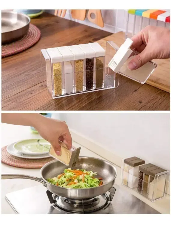 Spice Jars Dispenser Masala Rack Easy Flow Storage Crystal Seasoning Box Multicolour Set of 6 View Gallery - Pakistan