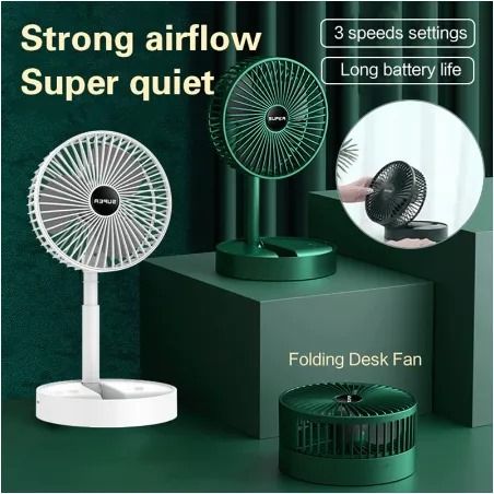 Folding Telescopic Floor Fan 3 Gears Summer Silent Desktop Retractable Fan for Office Bedroom School USB Rechargeable Ventilator - Online Shopping in Pakistan - BUNDLIV