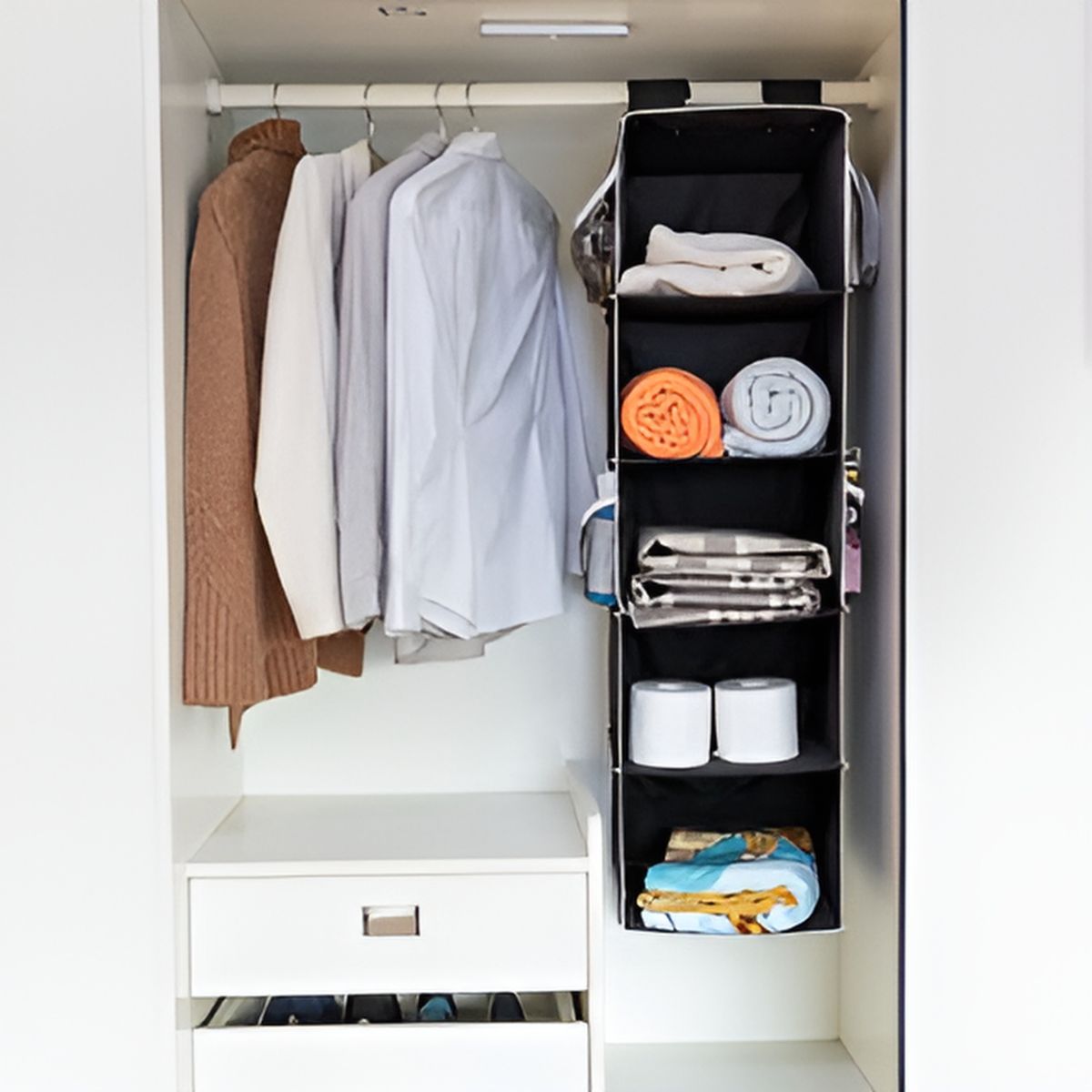 5 Shelf Clothes Hanging Organizers Pant Organizer Wardrobe Section Storage Closet Organiser  (random color) View Gallery - Pakistan