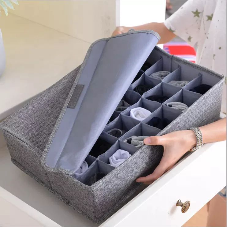Socks Organizer | Drawer Organizer Divider Underwear Organizer, 24 Cell Collapsible Closet Cabinet Organizer Underwear Storage Boxes (Grey color) View Gallery - Pakistan