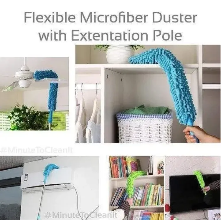 Flexible Micro Fiber Duster With Telescopic Stainless Steel Handle for Fan Cleaning Specially(with metal rod) Random color. View Gallery - Pakistan