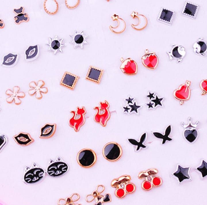 36 Pairs Of Random Beautiful studs  Silicon Back  With Back Stopper View Gallery - Pakistan