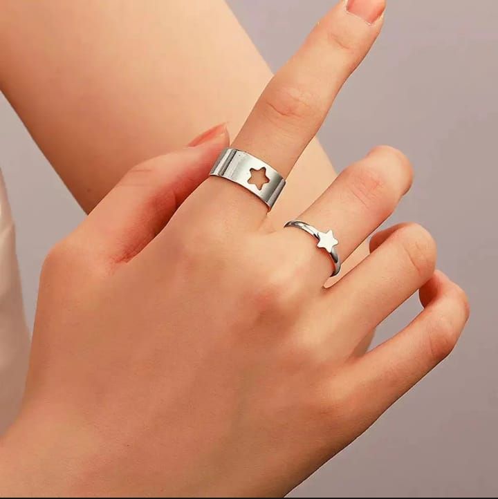 2pc Golden Trendy Star Couple Ring View Gallery - Pakistan