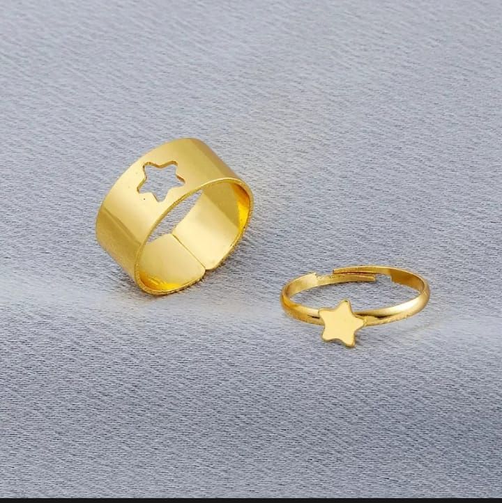 2pc Golden Trendy Star Couple Ring View Gallery - Pakistan
