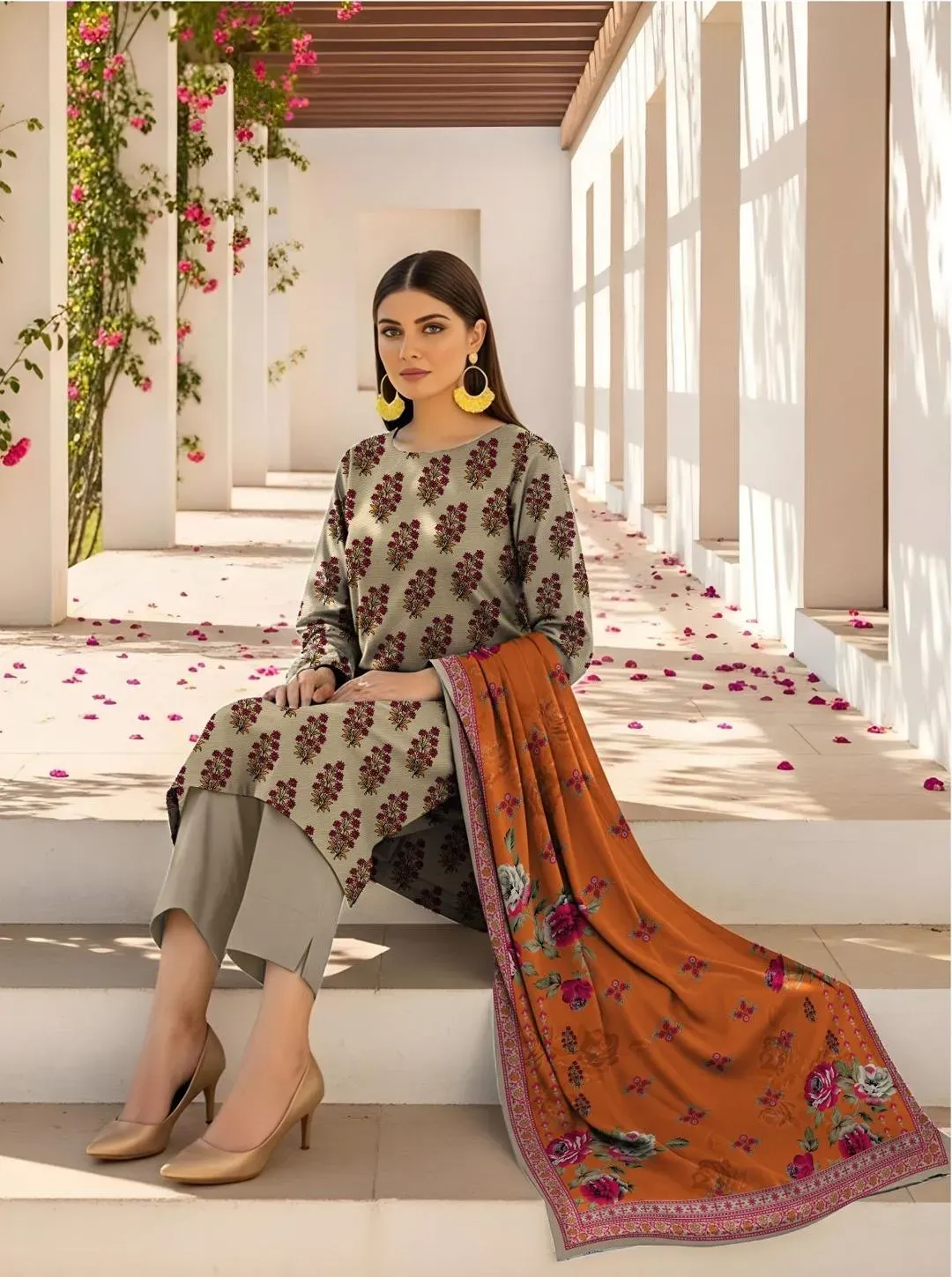 Women's 3 Pcs Printed Lawn Suit White with Dupatta - Online Shopping in Pakistan - BUNDLIV