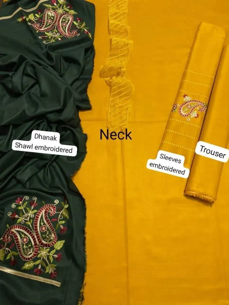 Unstitched 3Pcs Dhanak Embroidered Suit Mustard Winter View Gallery - Pakistan
