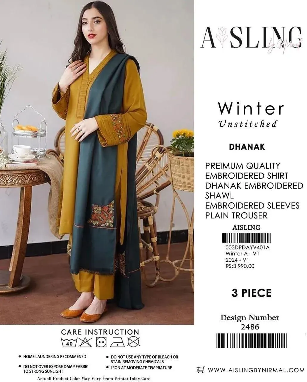 Unstitched 3Pcs Dhanak Embroidered Suit Mustard Winter - Online Shopping in Pakistan - BUNDLIV