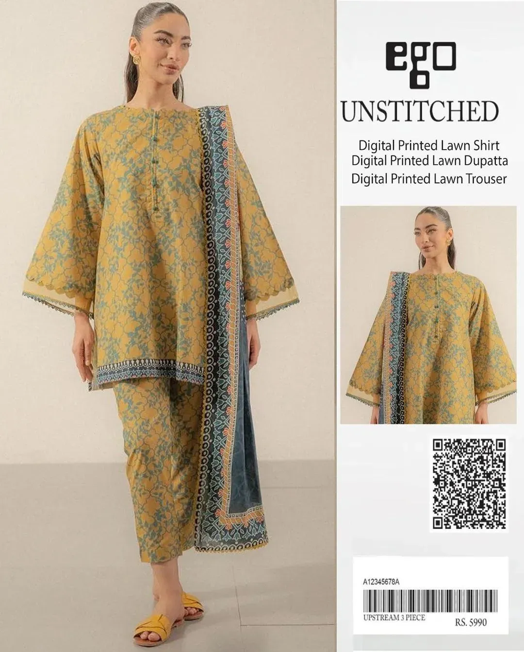 3 Pcs Women Unstitched Printed Lawn Suit Yellow Ramadan Sale - Online Shopping in Pakistan - BUNDLIV