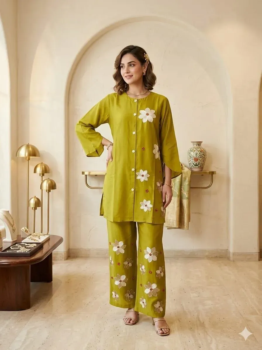 Summer Trendy Design 2 Pcs Women's Stitched Embroidered Shirt And Trouser View Gallery - Pakistan