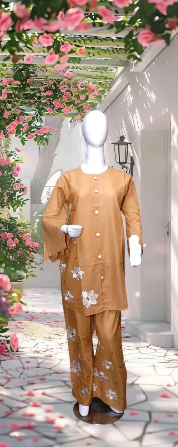 Summer Trendy Design 2 Pcs Women's Stitched Embroidered Shirt And Trouser View Gallery - Pakistan