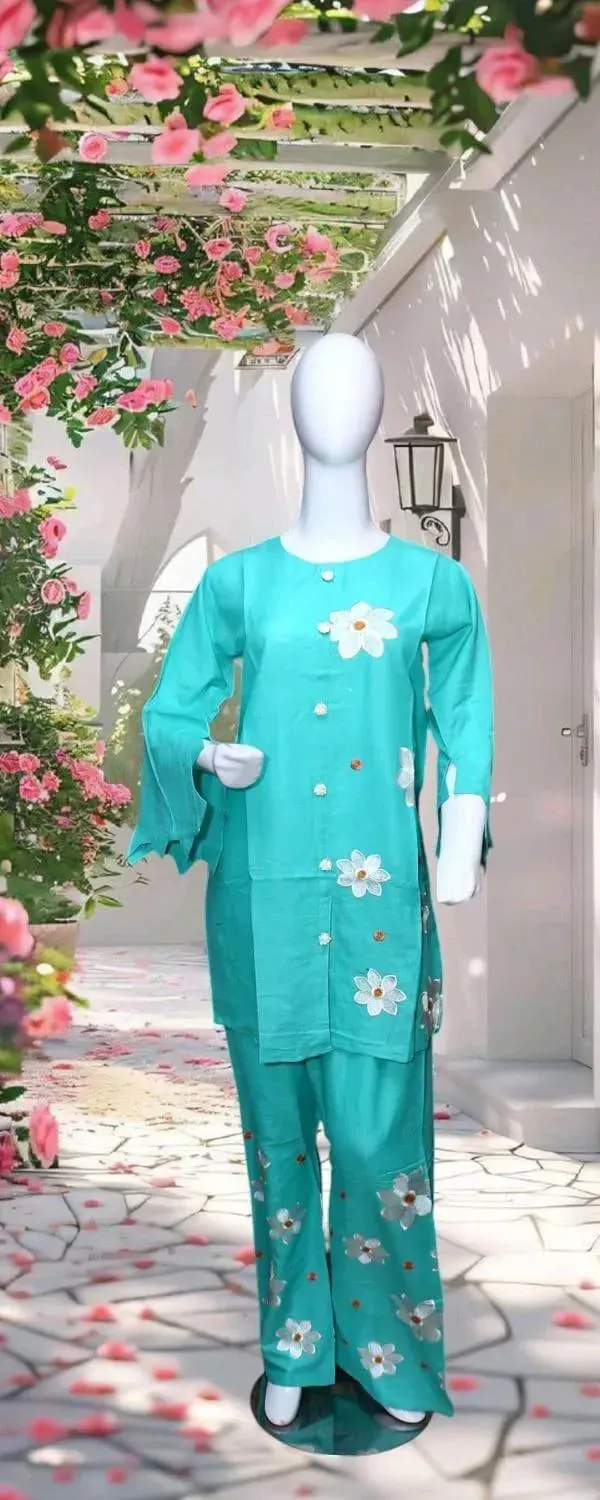 Summer Trendy Design 2 Pcs Women's Stitched Embroidered Shirt And Trouser View Gallery - Pakistan