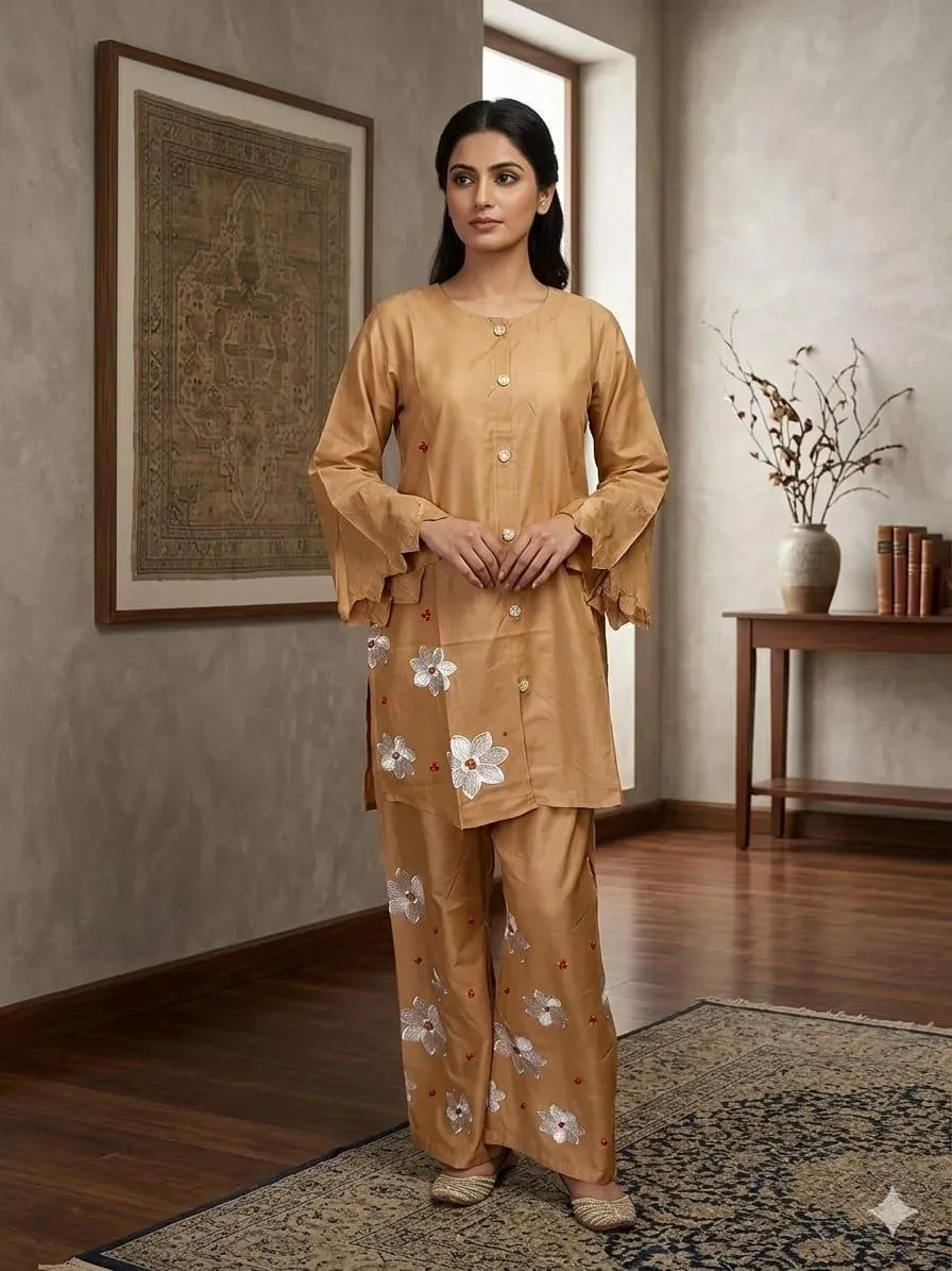 Summer Trendy Design 2 Pcs Women's Stitched Embroidered Shirt And Trouser - Online Shopping in Pakistan - BUNDLIV