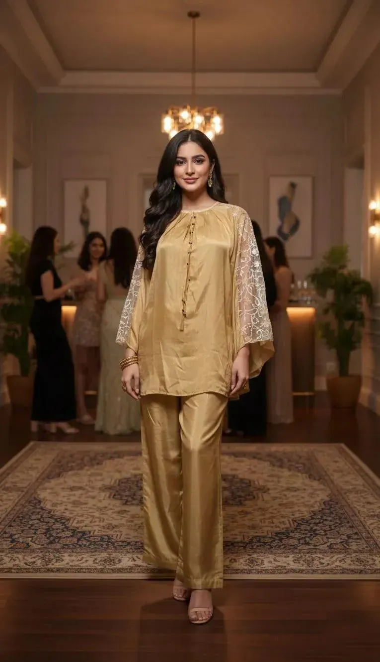 Summer Collection 2 Pcs Women's Stitched Fancy Shirt And Trouser View Gallery - Pakistan