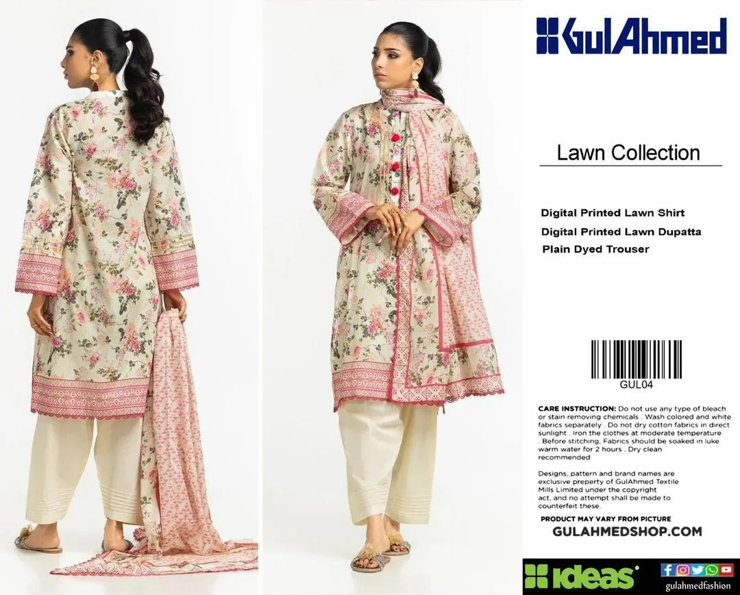Premium Off-White Digital Printed Lawn 3-Piece Suit – Elegant Summer Collection with Digital Print Dupatta