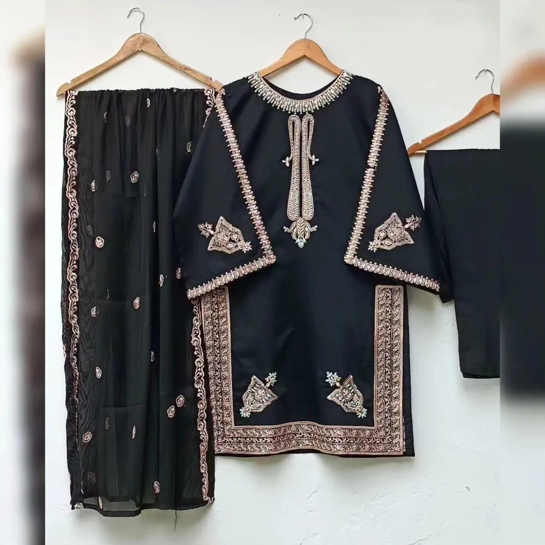 3 Pcs Women's Stitched Shamoz Silk Embroidered Suit - Online Shopping in Pakistan - BUNDLIV