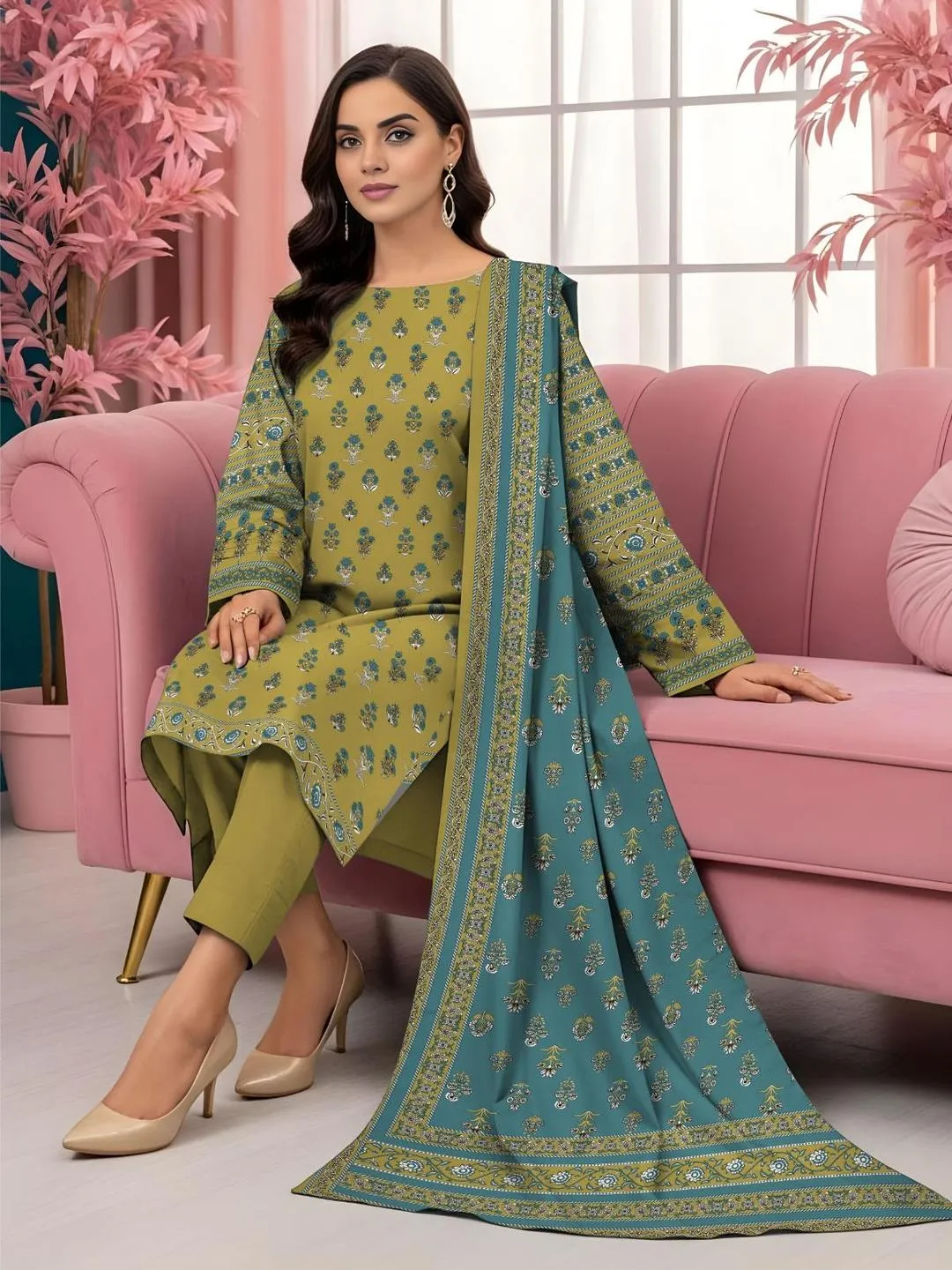 3 Pcs Women's Unstitched Printed Suit View Gallery - Pakistan