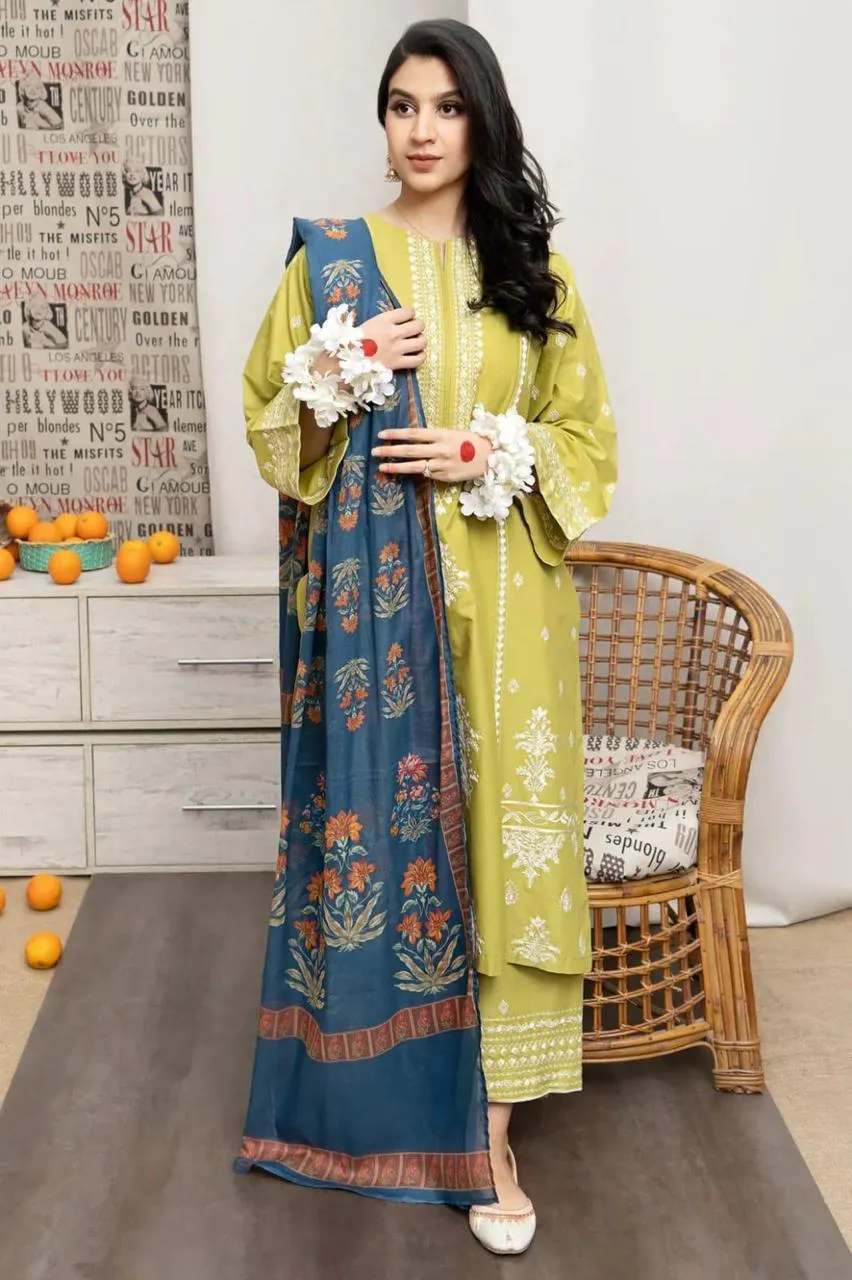 3 Pcs Women's Unstitched Embroidered Suit View Gallery - Pakistan