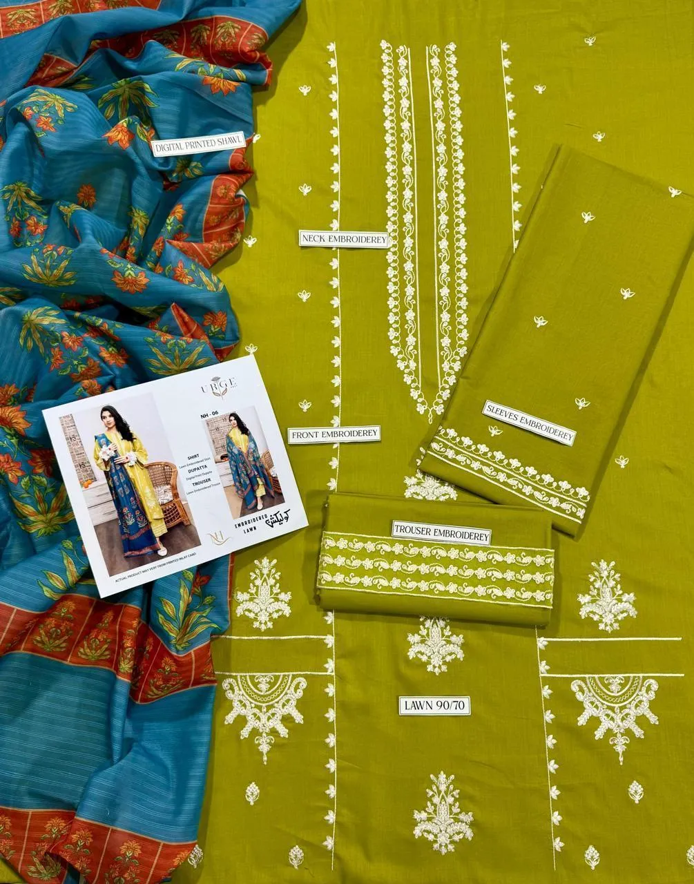 3 Pcs Women's Unstitched Embroidered Suit View Gallery - Pakistan