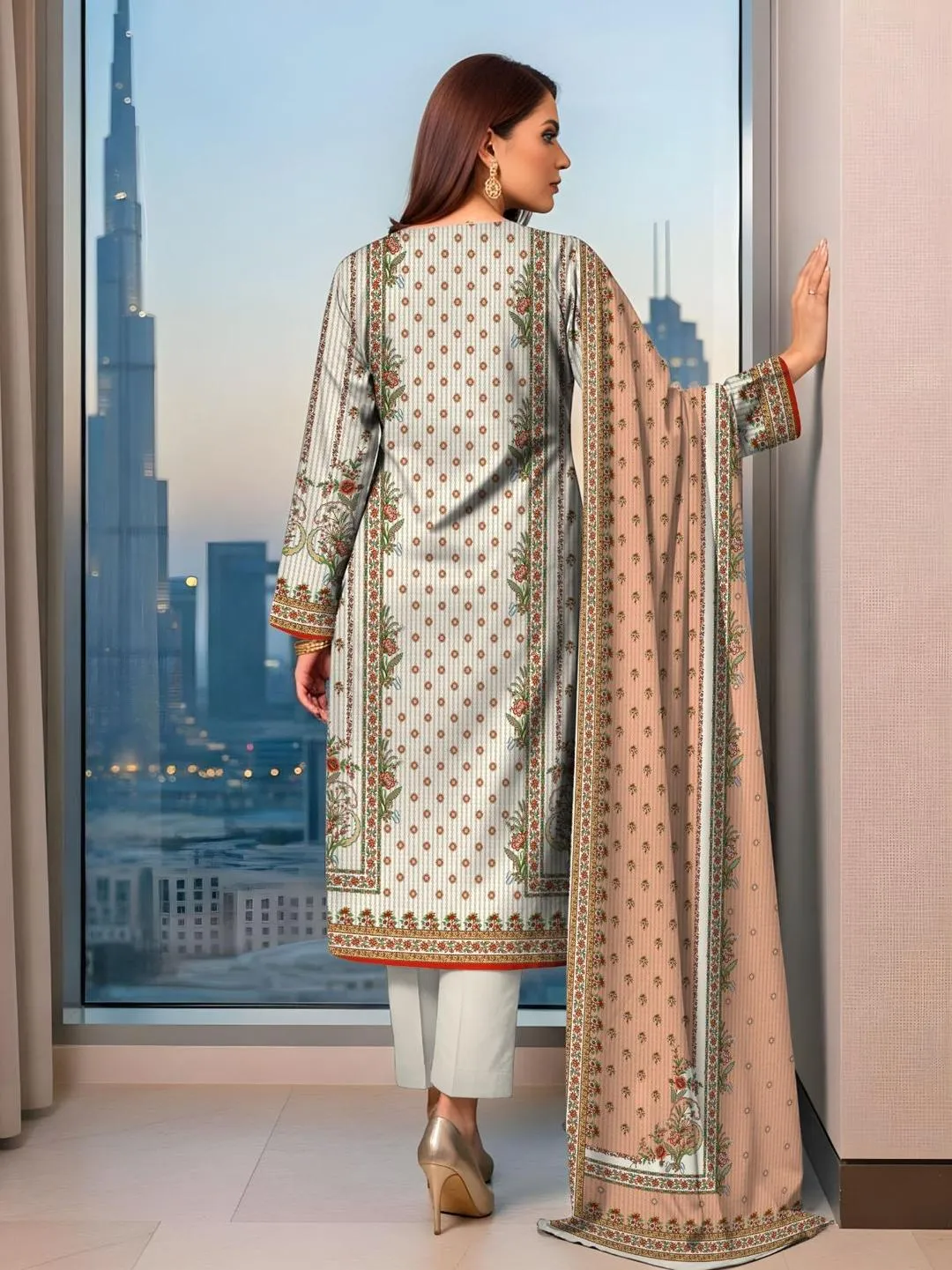 3 Pcs Women's Unstitched Printed Suit View Gallery - Pakistan