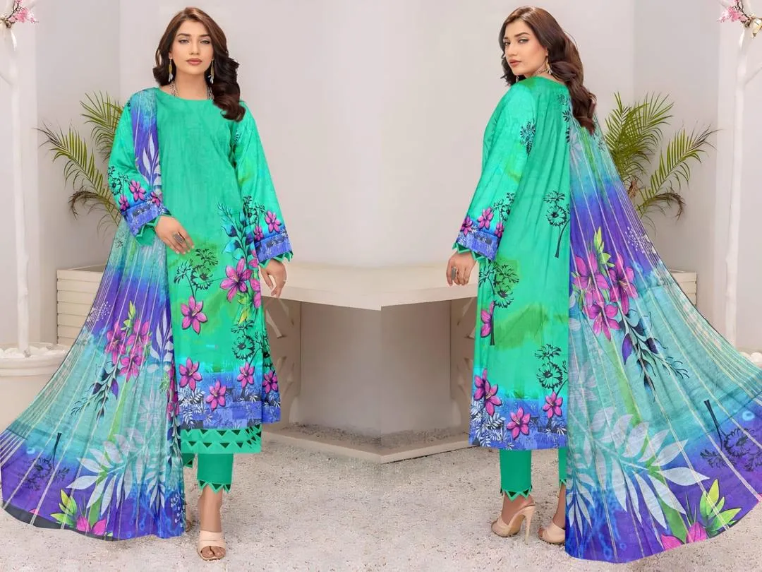 3 Pcs Women's Unstitched Printed Suit View Gallery - Pakistan