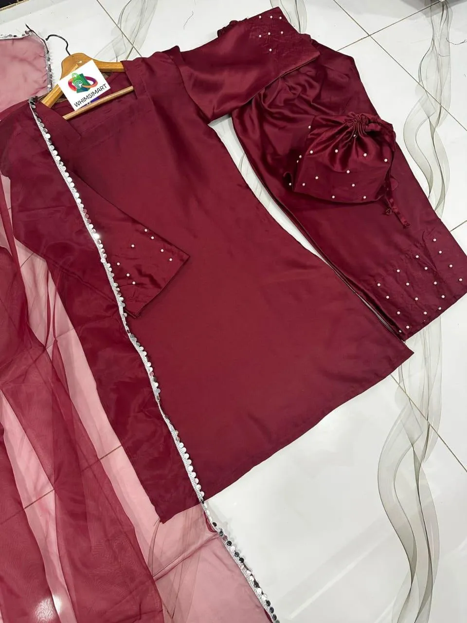 3 Pcs Women's Stitched Shamoz Silk Plain Suit View Gallery - Pakistan