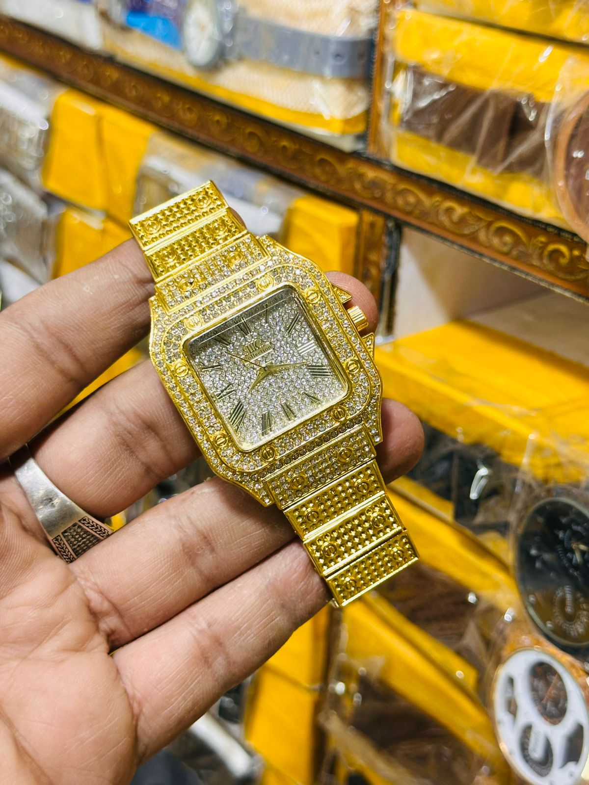 Santos Style Fully Iced-Out Men’s Watch – Square Dial Roman Numeral Luxury Edition View Gallery - Pakistan