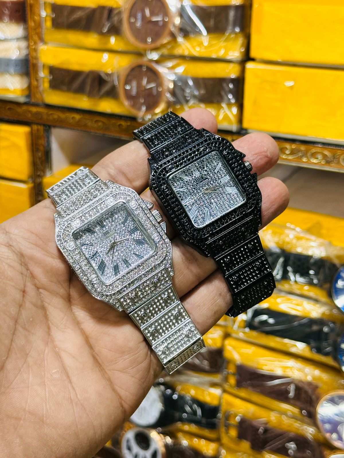 Santos Style Fully Iced-Out Men’s Watch – Square Dial Roman Numeral Luxury Edition - Online Shopping in Pakistan - BUNDLIV