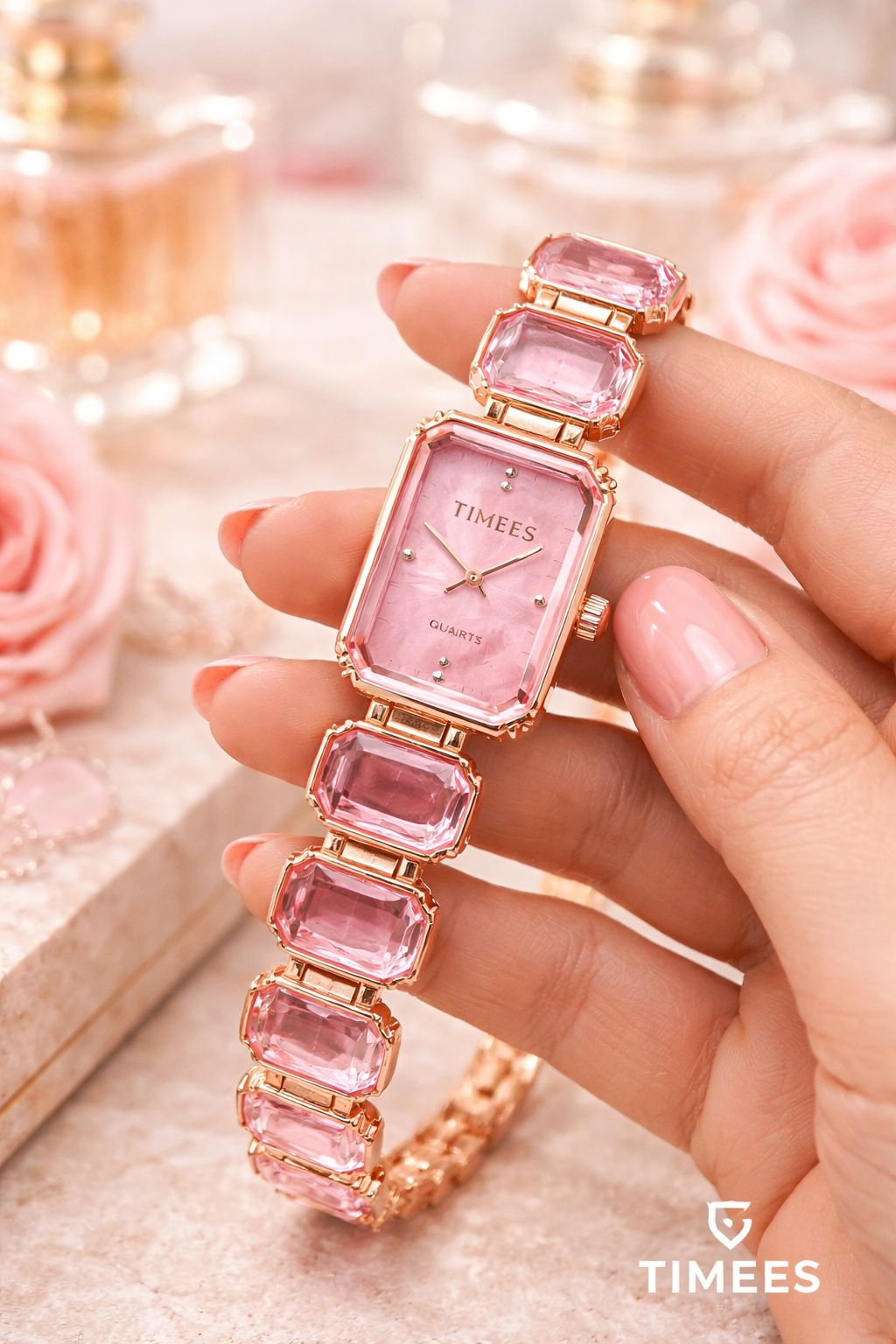 TIMEES Luxury Rectangular Stone Watch – Elegant Jewellery Edition for Women View Gallery - Pakistan