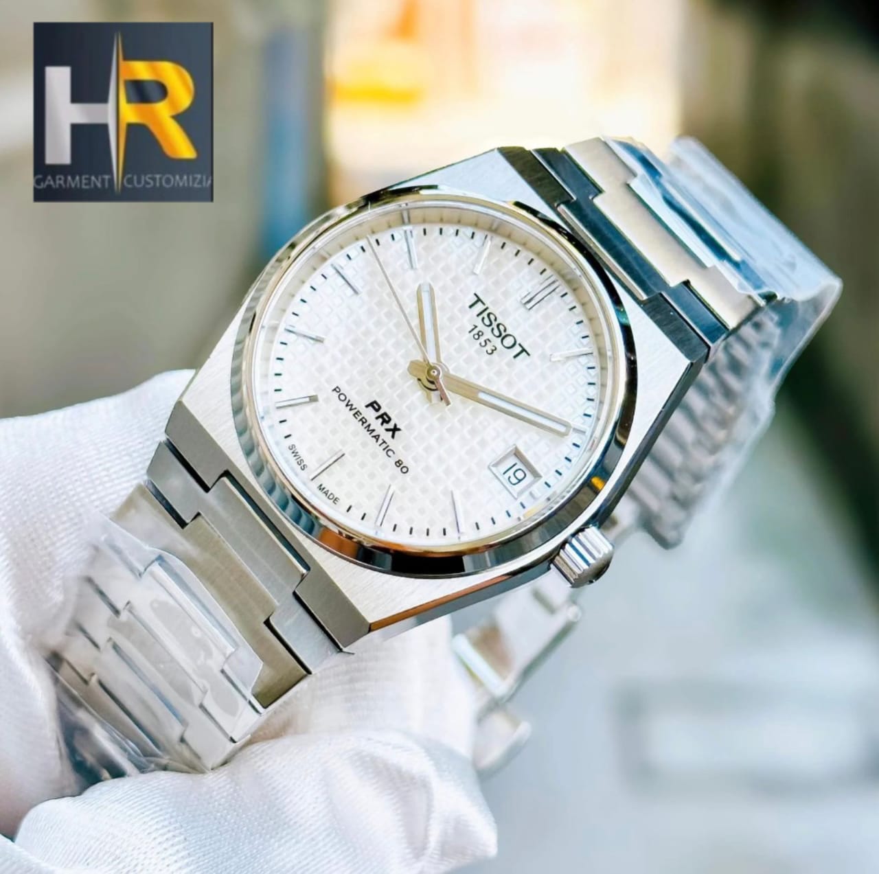 Tissot PRX Style Gents Watch – Premium Silver Integrated Bracelet & Textured Waffle Dial View Gallery - Pakistan