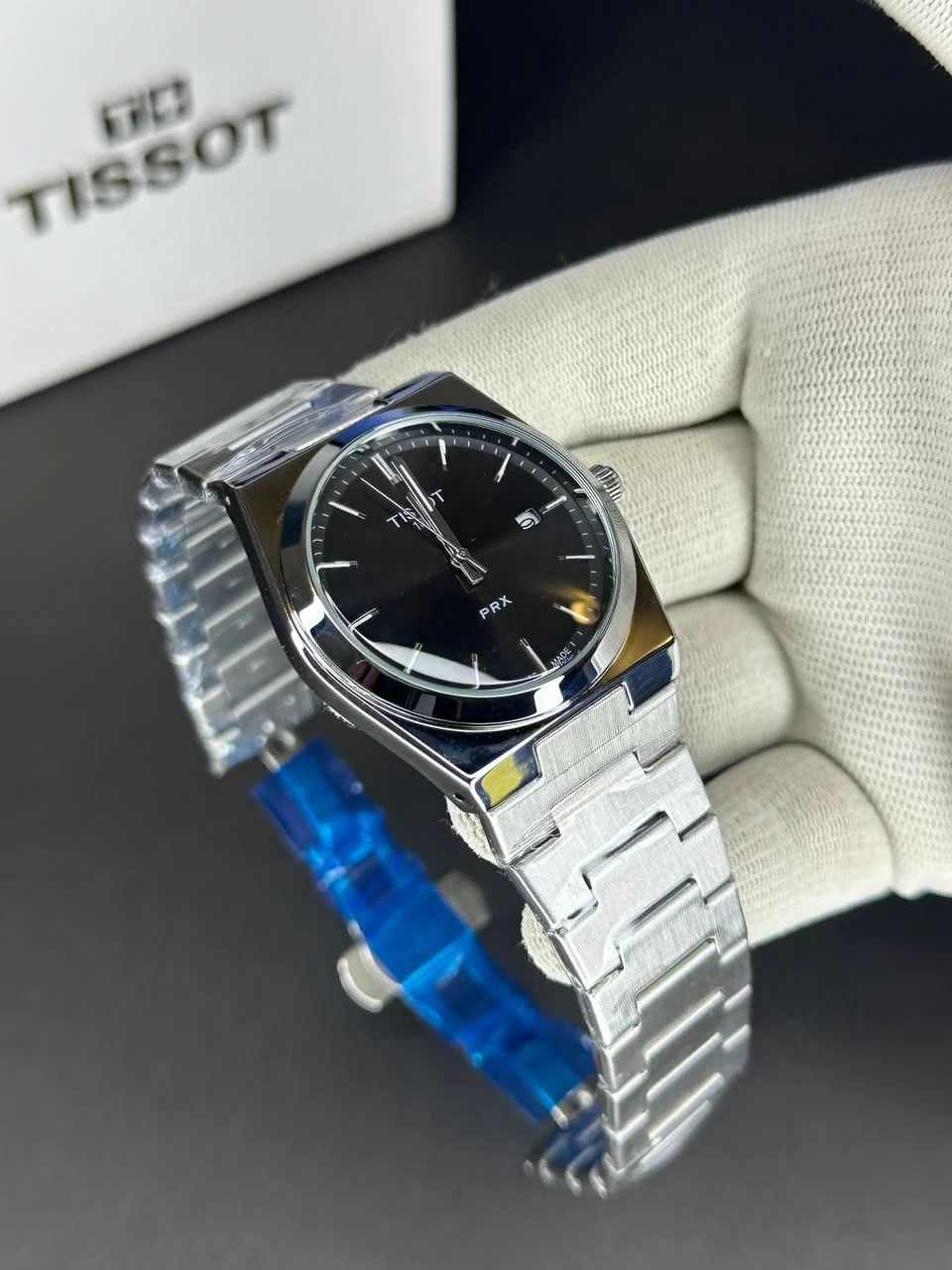Tissot PRX Style Gents Watch – Premium Silver Integrated Bracelet & Textured Waffle Dial View Gallery - Pakistan