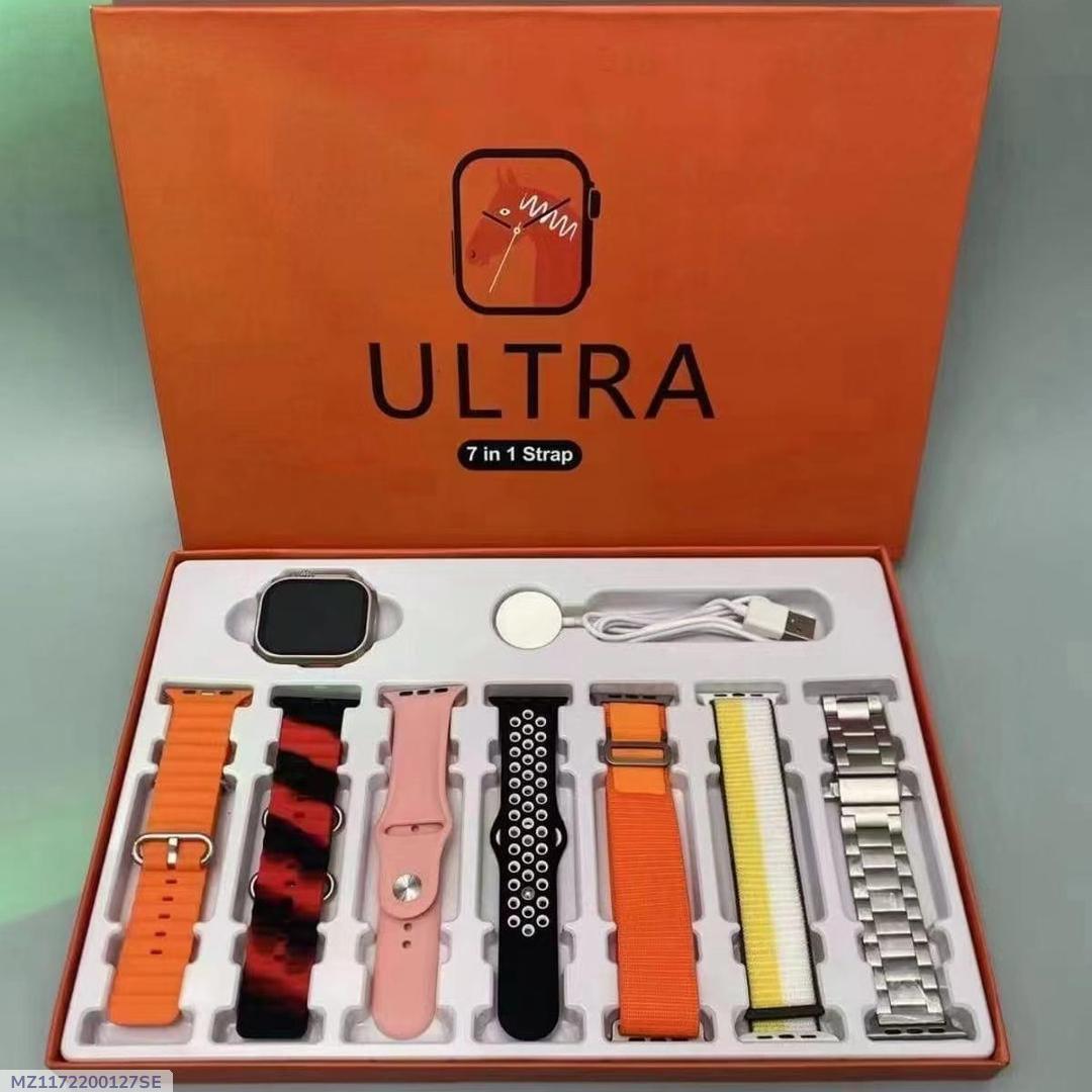Ultra 7 in 1 Strap Smartwatch Set – 7 Interchangeable Premium Bands, Wireless Charging & Bluetooth Calling View Gallery - Pakistan