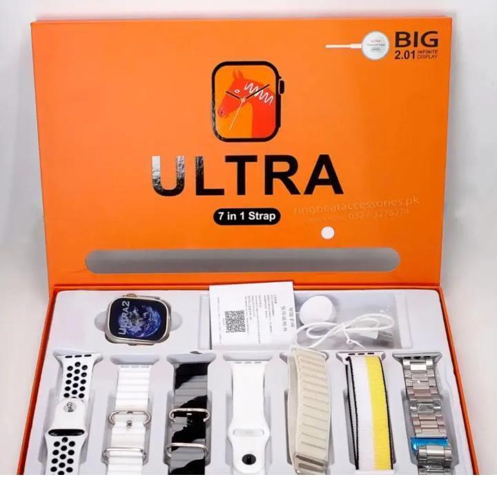 Ultra 7 in 1 Strap Smartwatch Set – 7 Interchangeable Premium Bands, Wireless Charging & Bluetooth Calling View Gallery - Pakistan