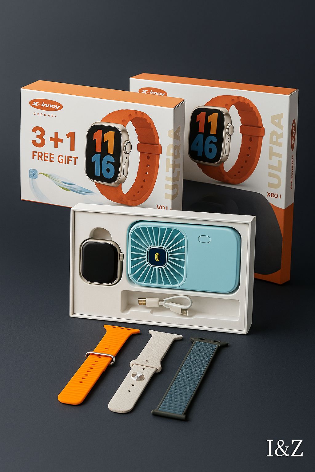 X-Inova Germany X80 Ultra 3+1 Premium Gift Pack – Smartwatch with 3 Straps & Portable Fan - Online Shopping in Pakistan - BUNDLIV