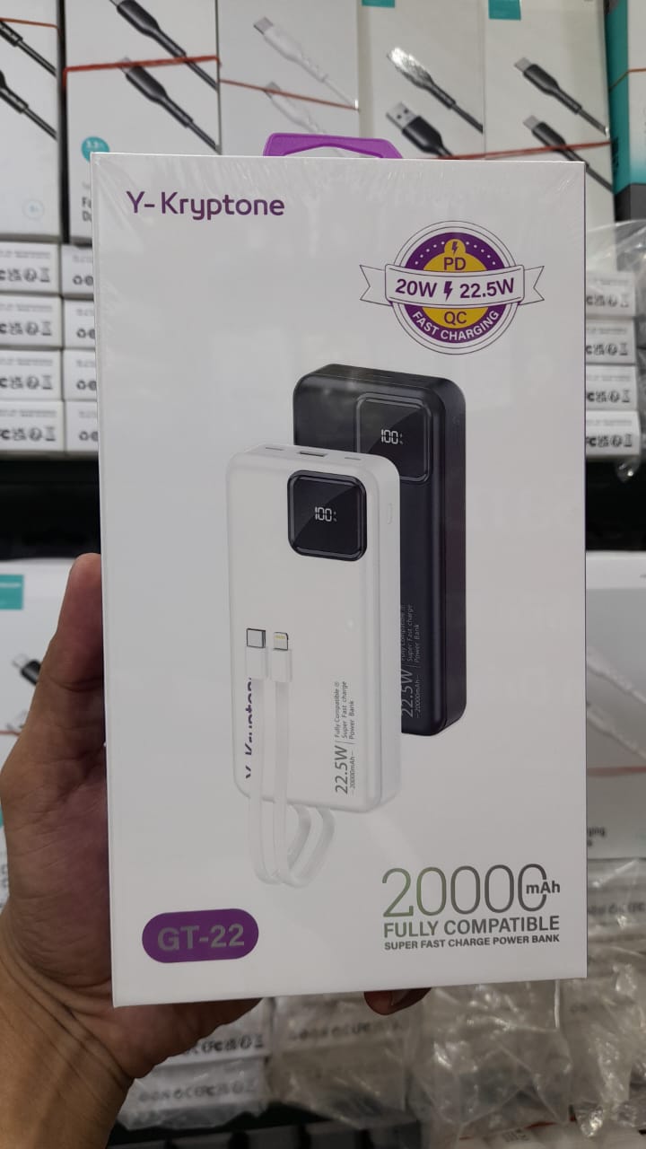 Y-Kryptone GT-22 20000mAh Super Fast Charge Power Bank – 22.5W PD+QC Portable Charger - Online Shopping Pakistan